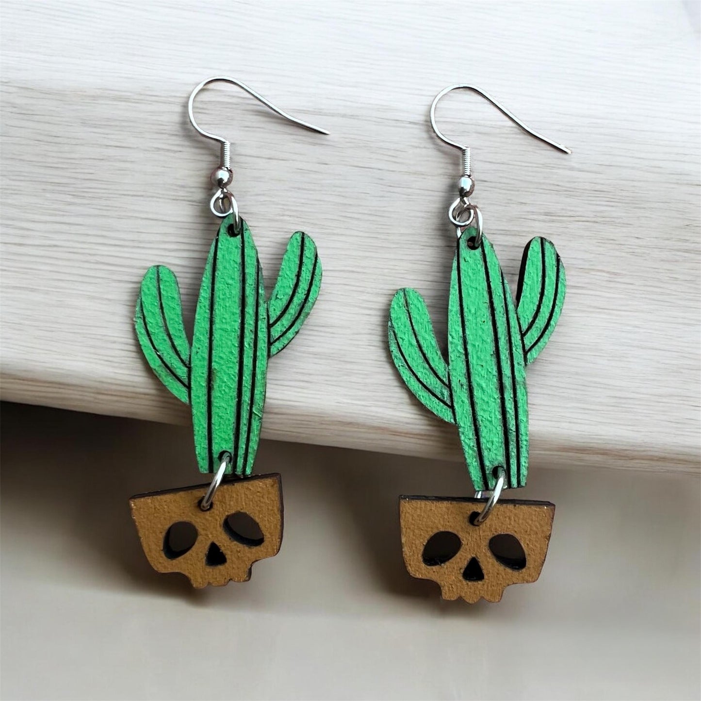 Cactus Skull Flower Pot Earrings