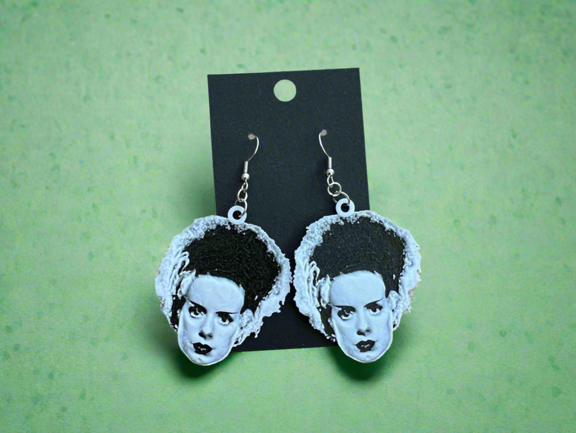 It’s Alive! Bride of Frankenstein Earrings | 3D Printed Horror Dangle, Gothic Monster Jewelry for Halloween & Year‑Round Spooky Style