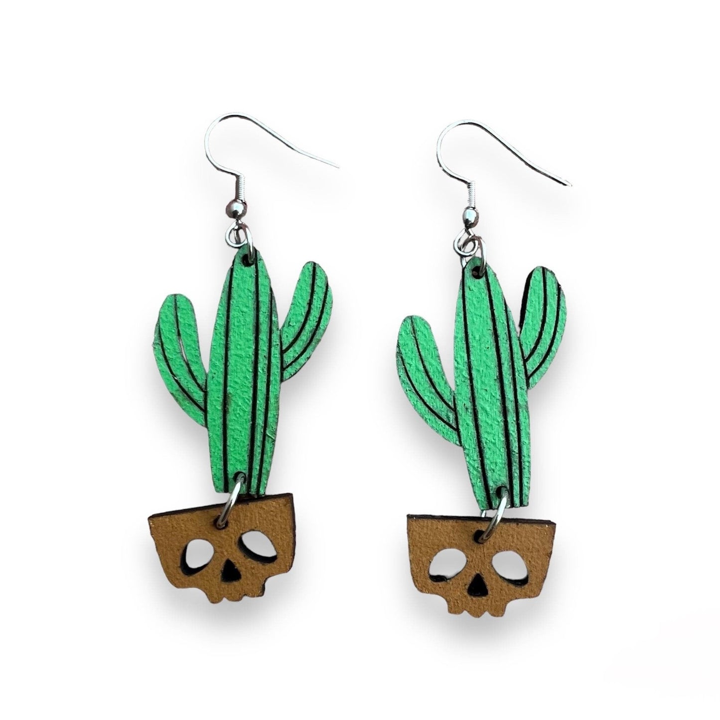 Cactus Skull Flower Pot Earrings