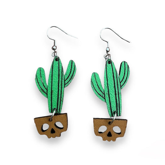 Cactus Skull Flower Pot Earrings
