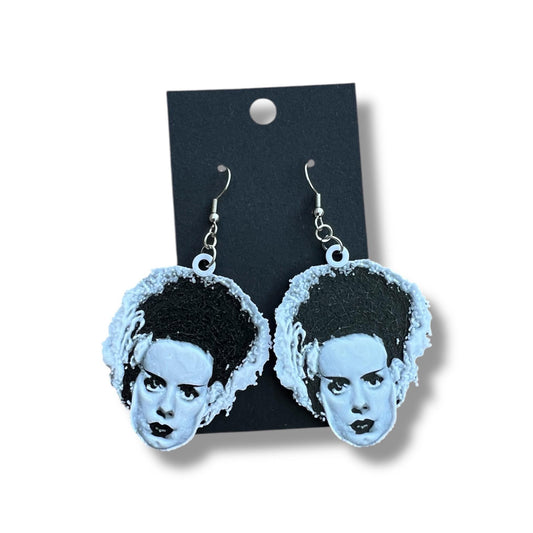 It’s Alive! Bride of Frankenstein Earrings | 3D Printed Horror Dangle, Gothic Monster Jewelry for Halloween & Year‑Round Spooky Style